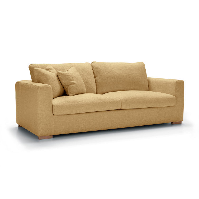Canapé en tissu chenille chiné Sophia avec pieds bois – Warm Beige n°3SP – Canapé 3 places