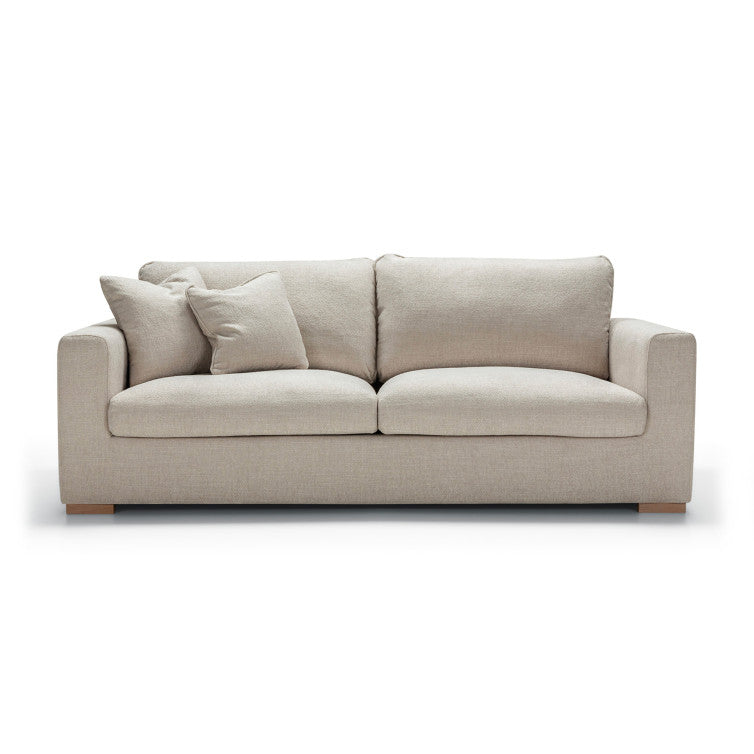 Canapé en tissu chenille chiné Sophia avec pieds bois – Light Beige n°2SP – Canapé 3 places