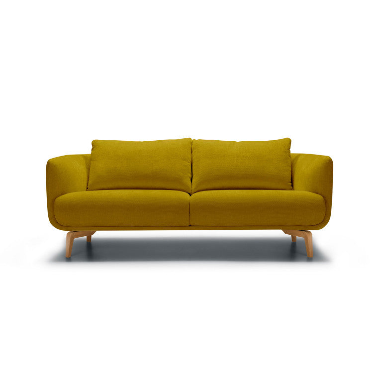 Canapé Moa en tissu chenille épais avec pieds bois – Warm Yellow n°3BL – Canapé 2 places