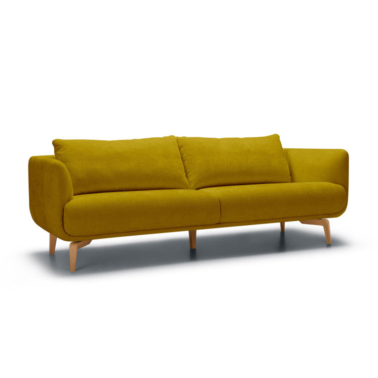 Canapé Moa en tissu chenille épais avec pieds bois – Warm Yellow n°3BL – Canapé 3 places