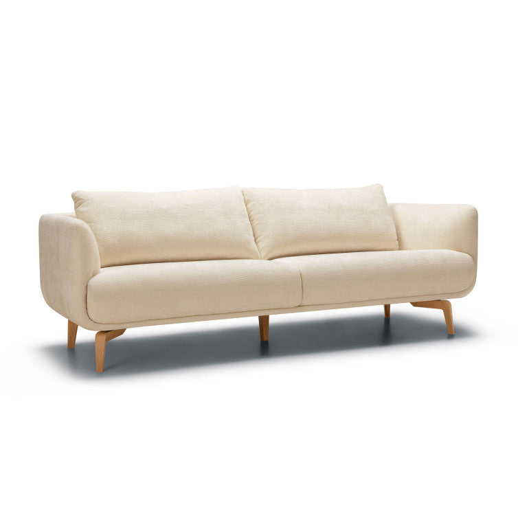 Canapé Moa en tissu chenille épais avec pieds bois – Cream n°1BL – Canapé 3 places