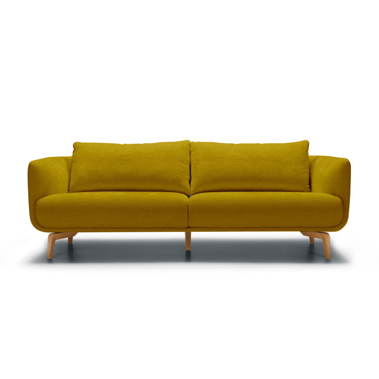 Canapé Moa en tissu chenille épais avec pieds bois – Warm Yellow n°3BL – Canapé 3 places