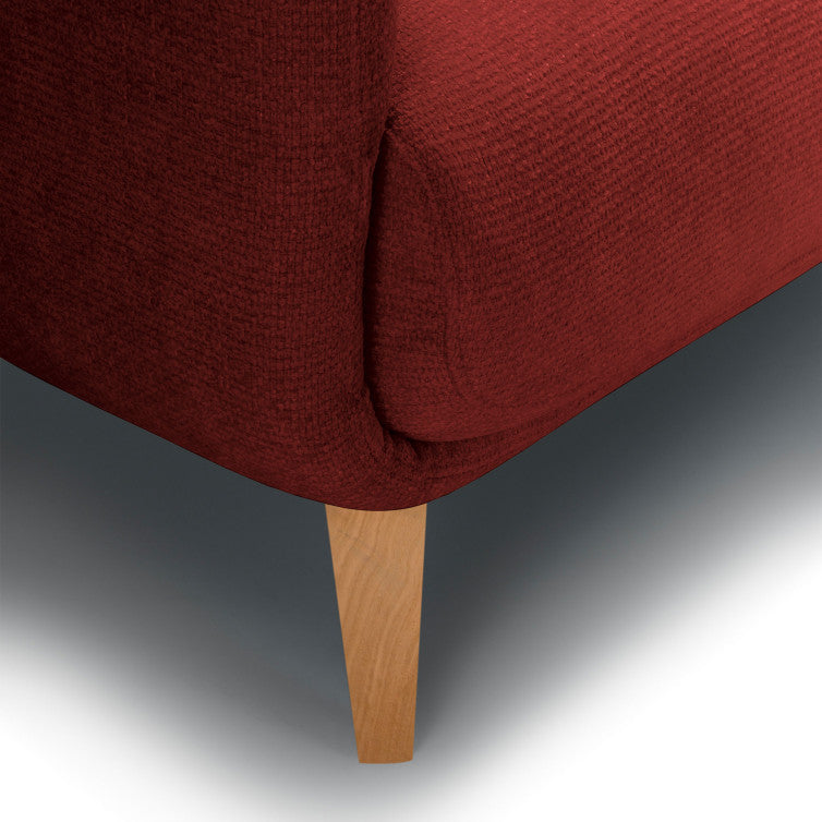Canapé Moa en tissu chenille épais avec pieds bois – Warm Red n°5BL – Canapé 3 places