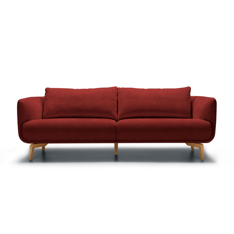 Canapé Moa en tissu chenille épais avec pieds bois – Warm Red n°5BL – Canapé 3 places