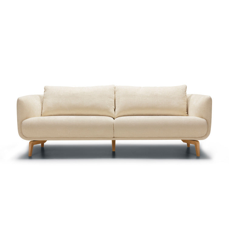 Canapé Moa en tissu chenille épais avec pieds bois – Cream n°1BL – Canapé 3 places