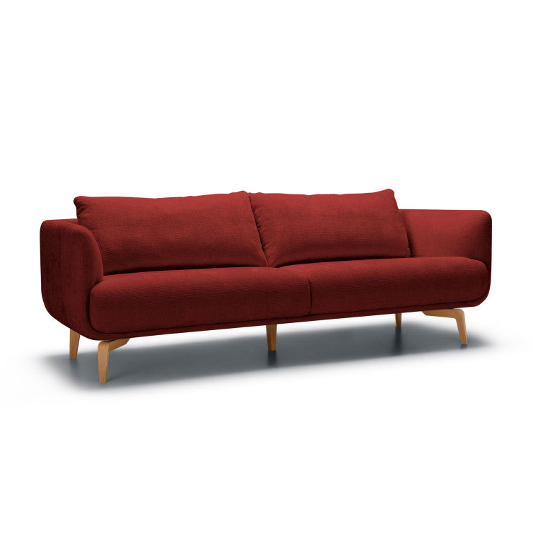 Canapé Moa en tissu chenille épais avec pieds bois – Warm Red n°5BL – Canapé 3 places