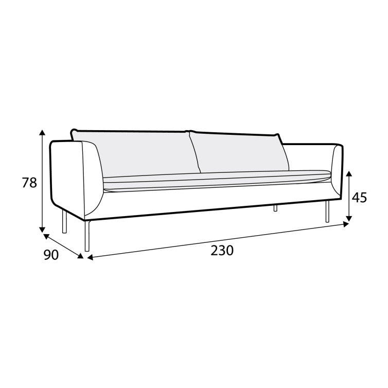 Canapé en tissu chiné Charlie avec pieds métal – Anthracite n°6SN – Canapé 3 places