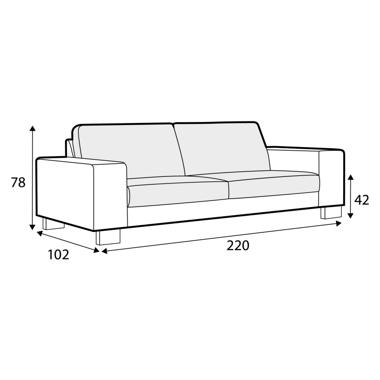 Canapé en tissu chiné Quattro avec pieds bois – Light grey n°4KI – Canapé 3 places