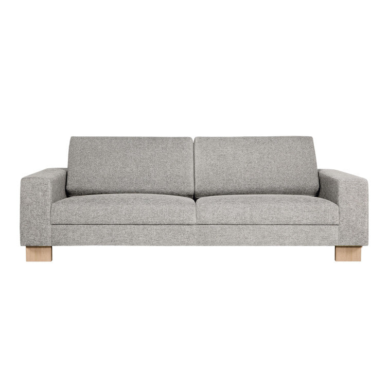 Canapé en tissu chiné Quattro avec pieds bois – Light grey n°4KI – Canapé 3 places