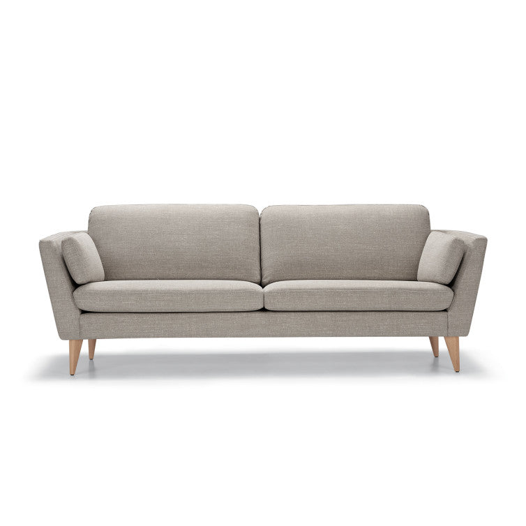 Canapé en tissu naturel coton/lin Mynta avec pieds bois – Grey beige n°12CS – Canapé 3 places