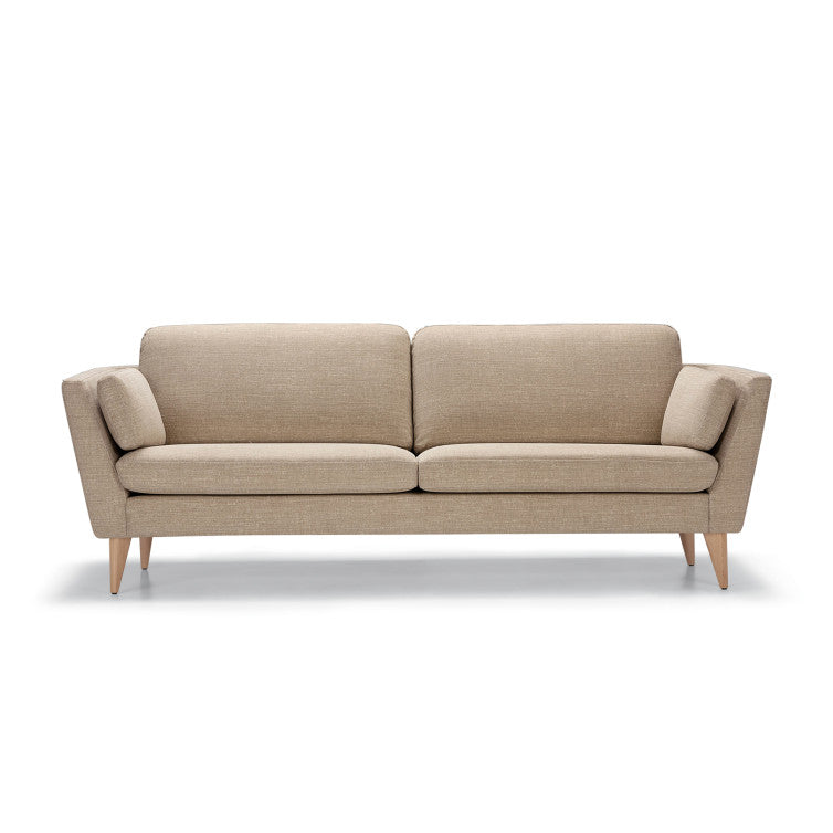 Canapé en tissu naturel coton/lin Mynta avec pieds bois – Beige n°2CS – Canapé 3 places