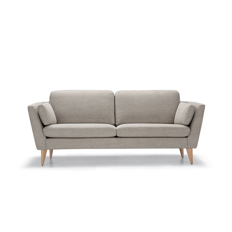 Canapé en tissu naturel coton/lin Mynta avec pieds bois – Grey beige n°12CS – Canapé 2 places