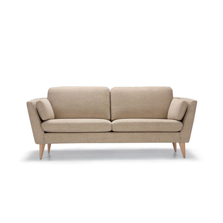 Canapé en tissu naturel coton/lin Mynta avec pieds bois – Beige n°2CS – Canapé 2,5 places
