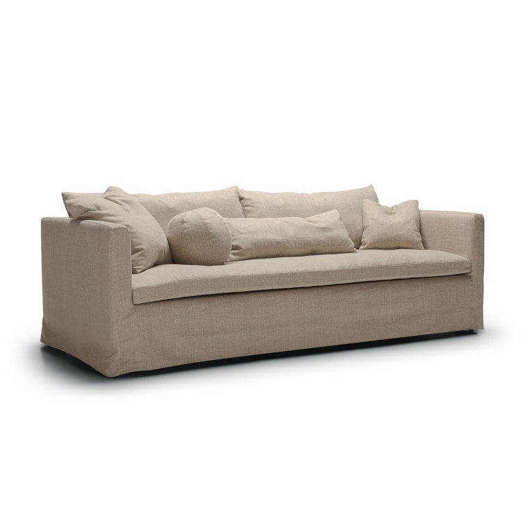 Canapé en tissu naturel coton/lin Lill avec jupette – Beige n°2CS – Canapé 3 places