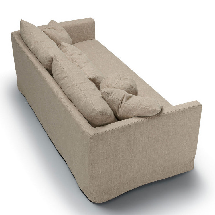Canapé en tissu naturel coton/lin Lill avec jupette – Beige n°2CS – Canapé 3 places