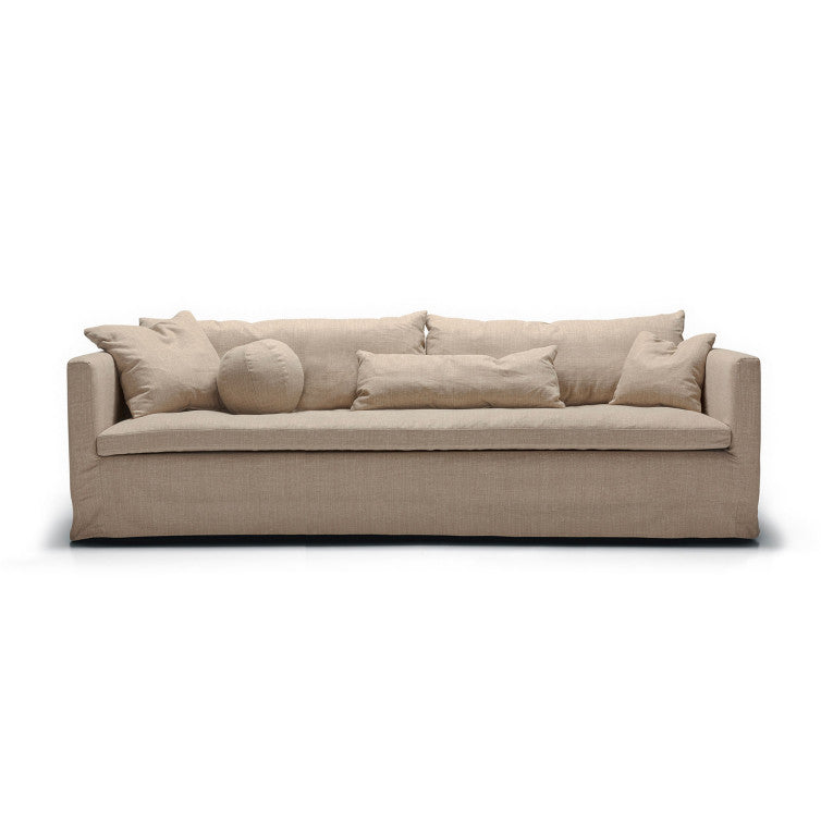 Canapé en tissu naturel coton/lin Lill avec jupette – Beige n°2CS – Canapé 4 places