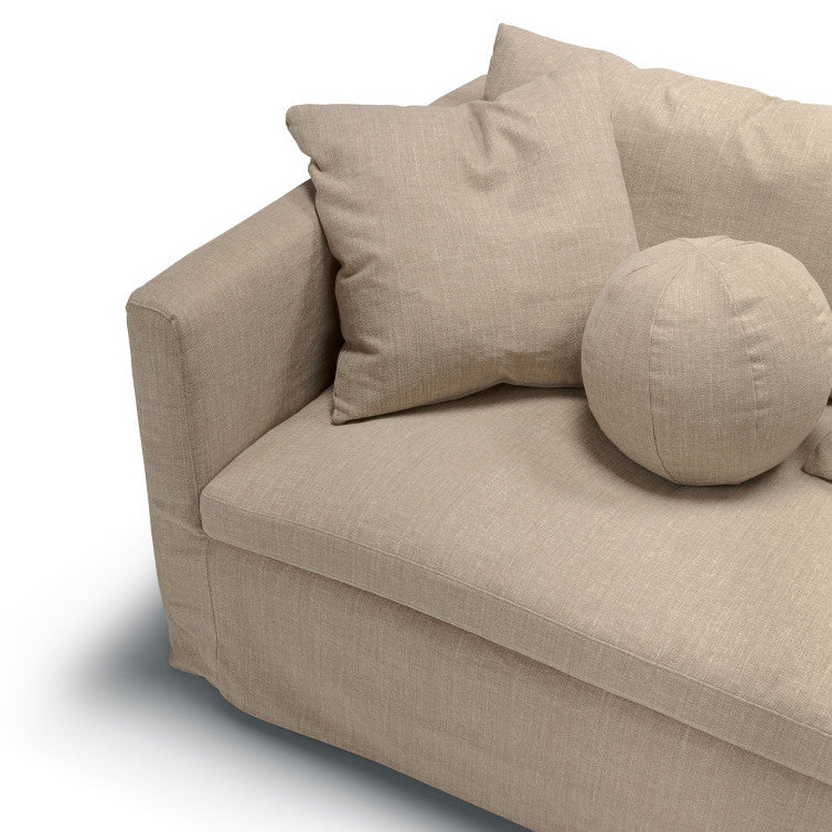 Canapé en tissu naturel coton/lin Lill avec jupette – Beige n°2CS – Canapé 4 places