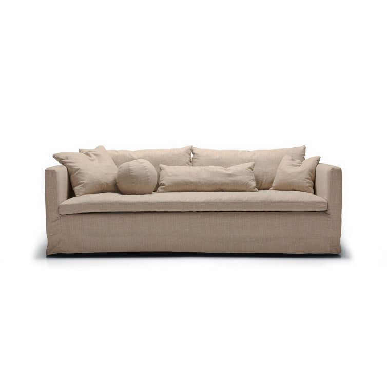 Canapé en tissu naturel coton/lin Lill avec jupette – Beige n°2CS – Canapé 3 places