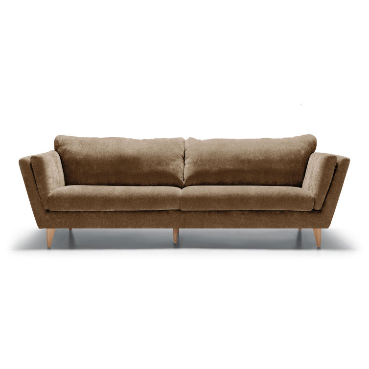 Canapé en velours chenille Nova avec pieds bois – Teddy Brown n°3WI – Canapé 3,5 places