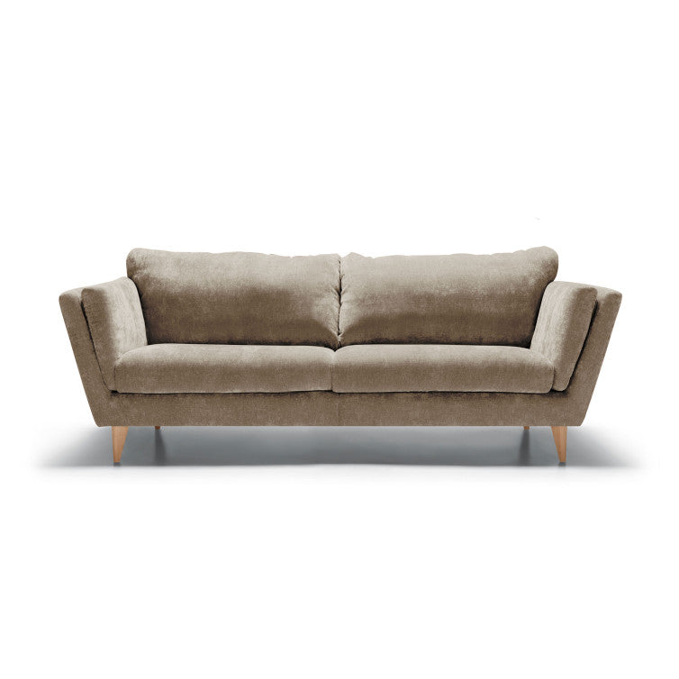 Canapé en velours chenille Nova avec pieds bois – Cold Beige n°2WI – Canapé 3 places