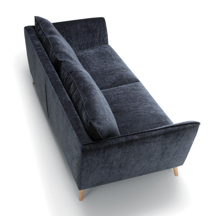 Canapé Stella en velours chenillé avec pieds bois – Dark Blue n°9AT – Canapé 3 places