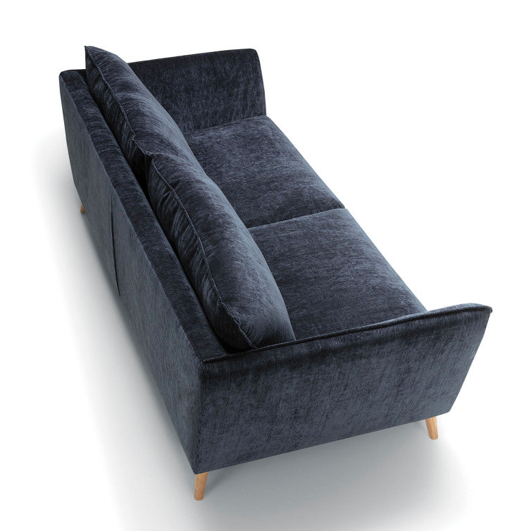 Canapé Stella en velours chenillé avec pieds bois – Dark Blue n°9AT – Canapé 2 places
