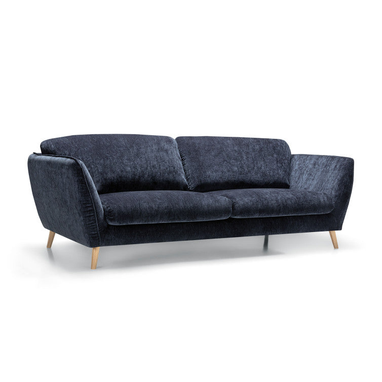 Canapé Stella en velours chenillé avec pieds bois – Dark Blue n°9AT – Canapé 3 places