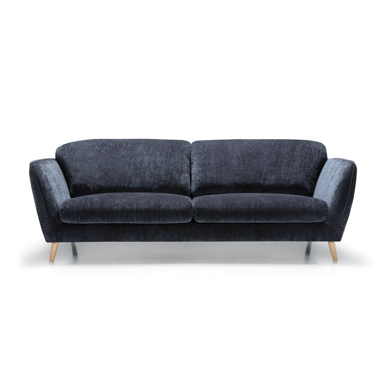 Canapé Stella en velours chenillé avec pieds bois – Dark Blue n°9AT – Canapé 3 places