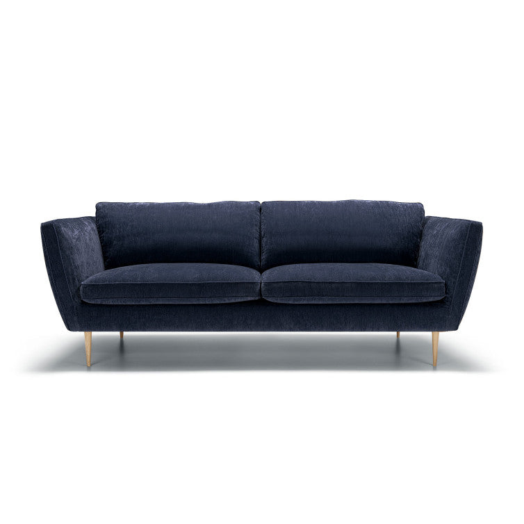 Canapé en velours chenillé Teddy avec pieds bois – Dark Blue n°9AT – Canapé 3 places