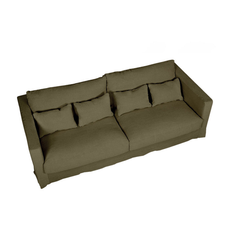 Canapé pur lin Heaven avec jupette – Olive n°4LIN – Canapé 3 places