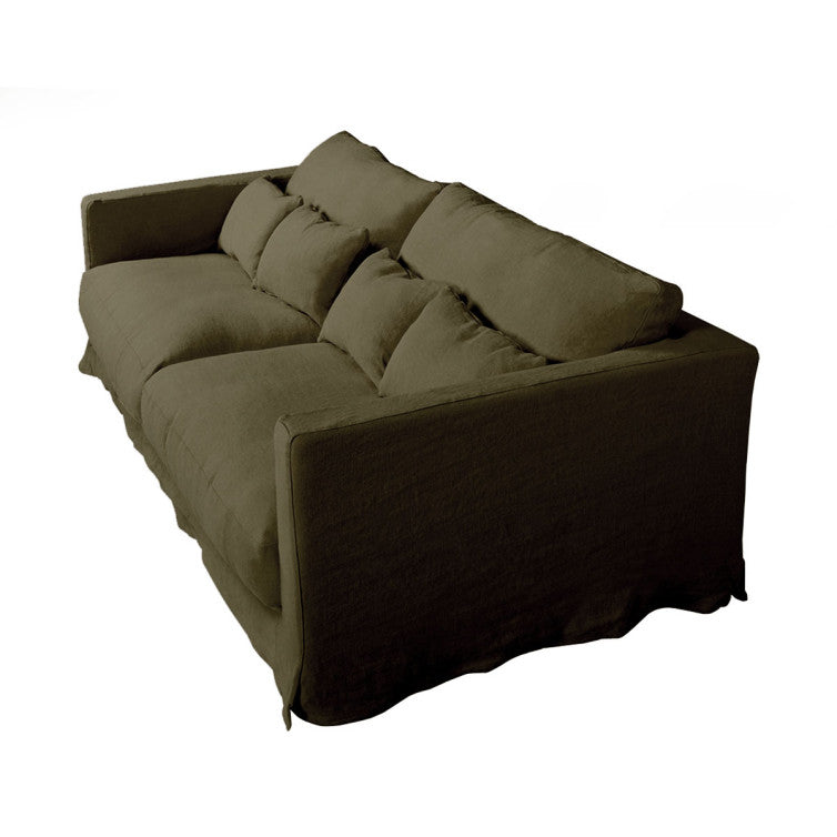 Canapé pur lin Heaven avec jupette – Olive n°4LIN – Canapé 3 places