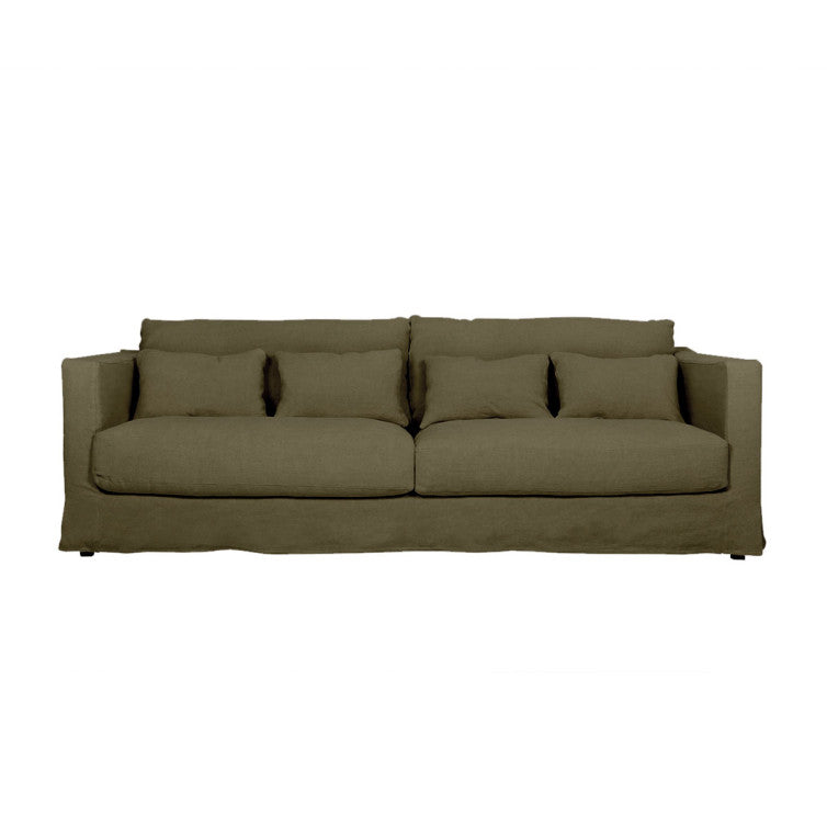 Canapé pur lin Heaven avec jupette – Olive n°4LIN – Canapé 3 places