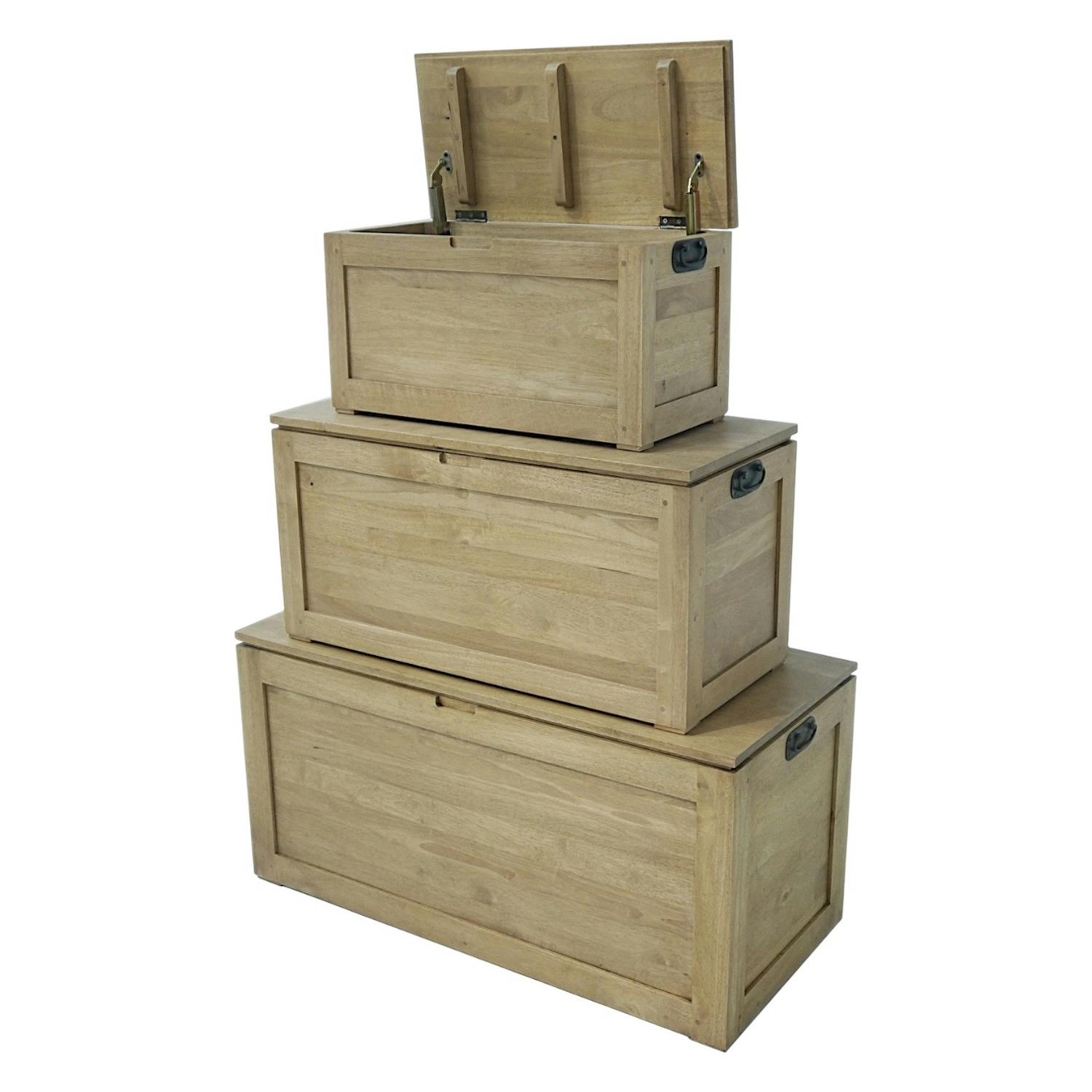 Coffres rectangles (lot de 3) bois massif hévéa HELENA