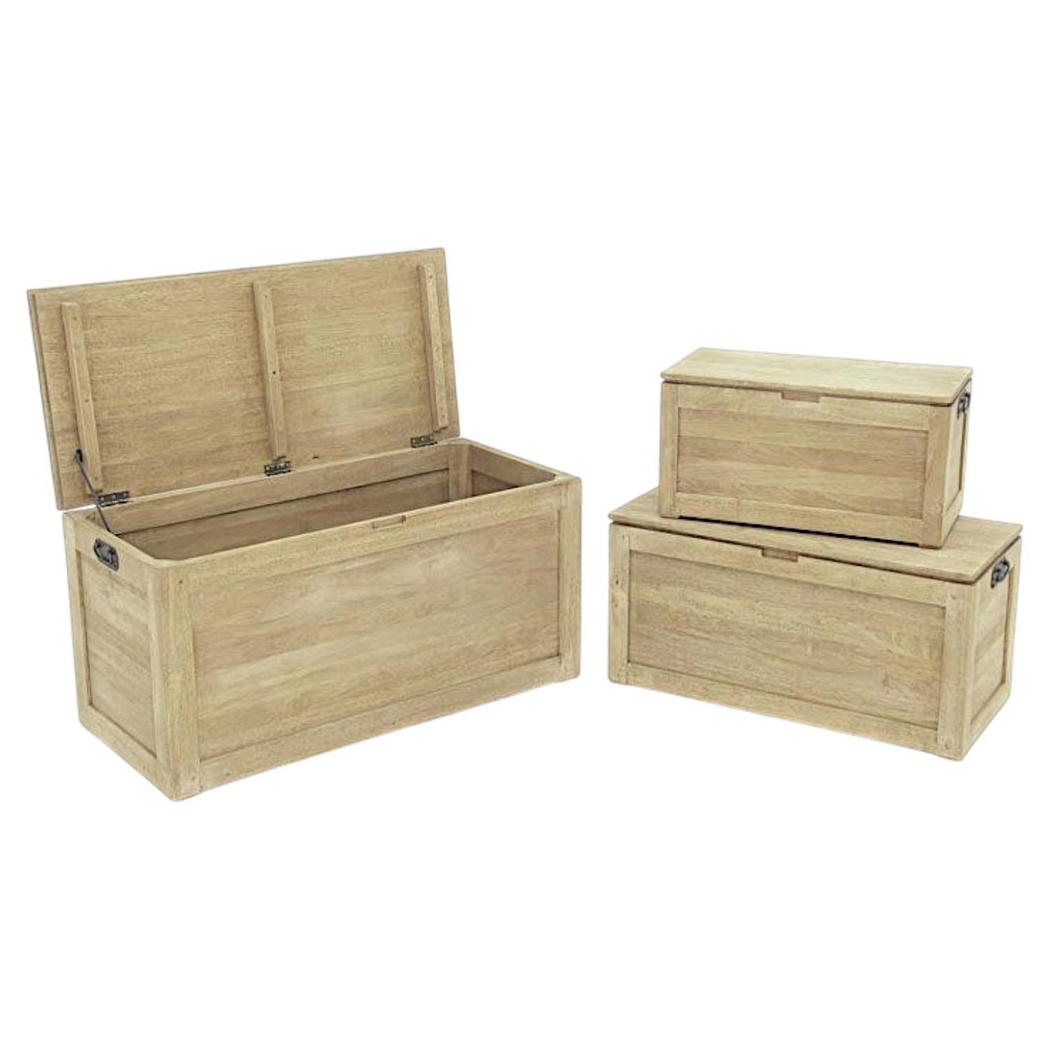 Coffres rectangles (lot de 3) bois massif hévéa HELENA