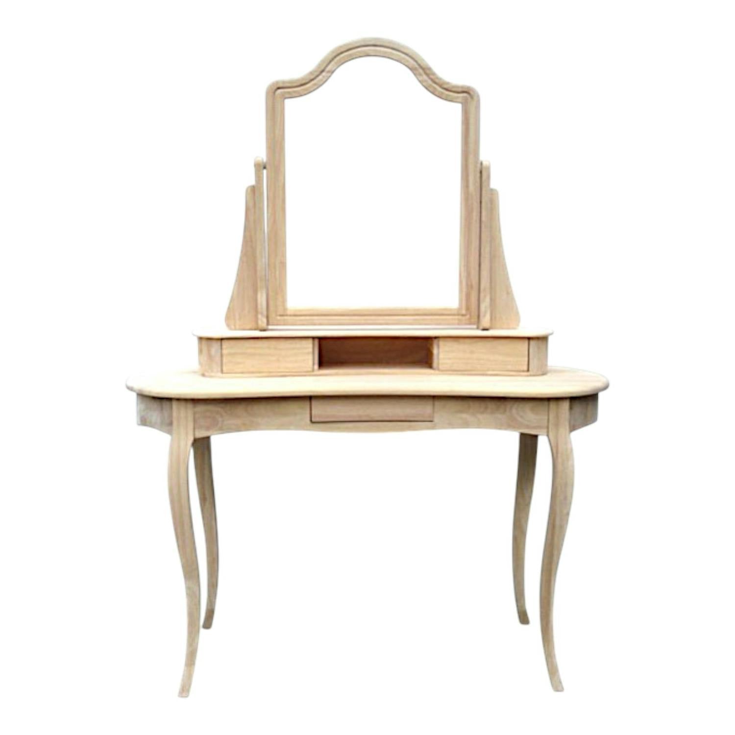 Coiffeuse miroir galbée hévéa 125x50x165cm TRADITION