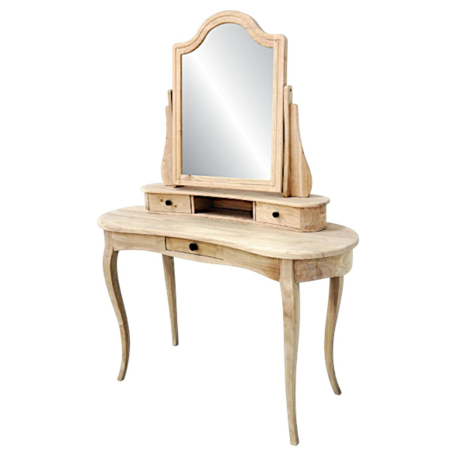 Coiffeuse miroir galbée hévéa 125x50x165cm TRADITION