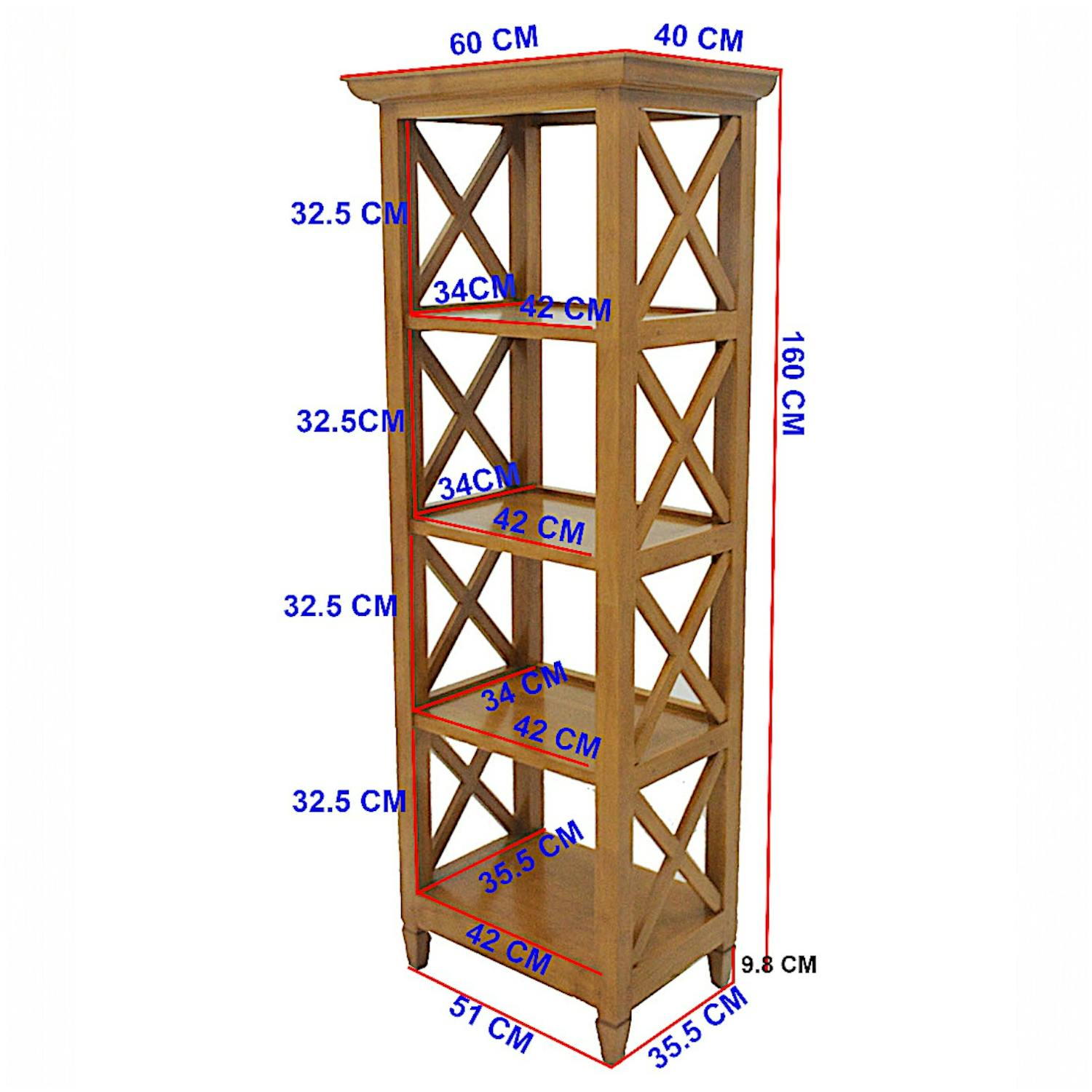Colonne de rangement croisillons hévéa 60x40x160cm MAORI