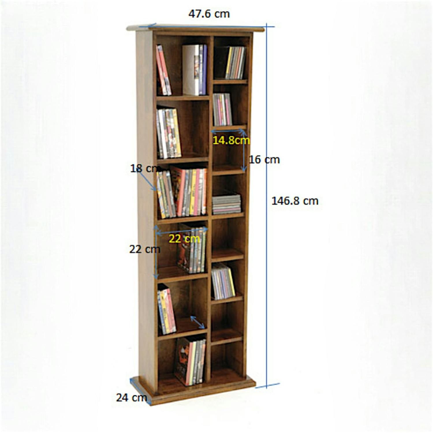 Colonne double range CD/DVD hévéa 47x24x146cm TRADITION