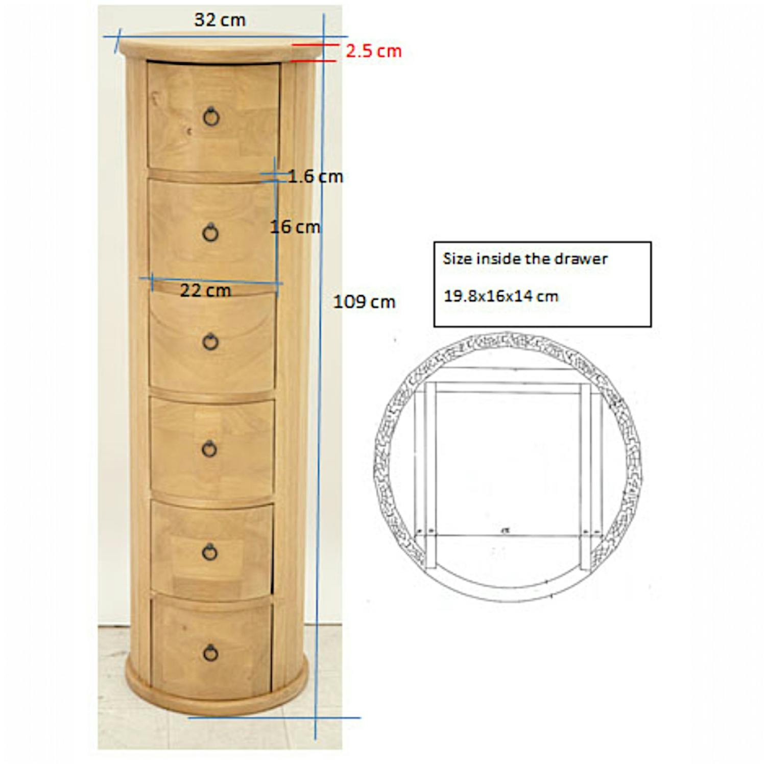 Colonne DVD 6 tiroirs hévéa 109cm TRADITION