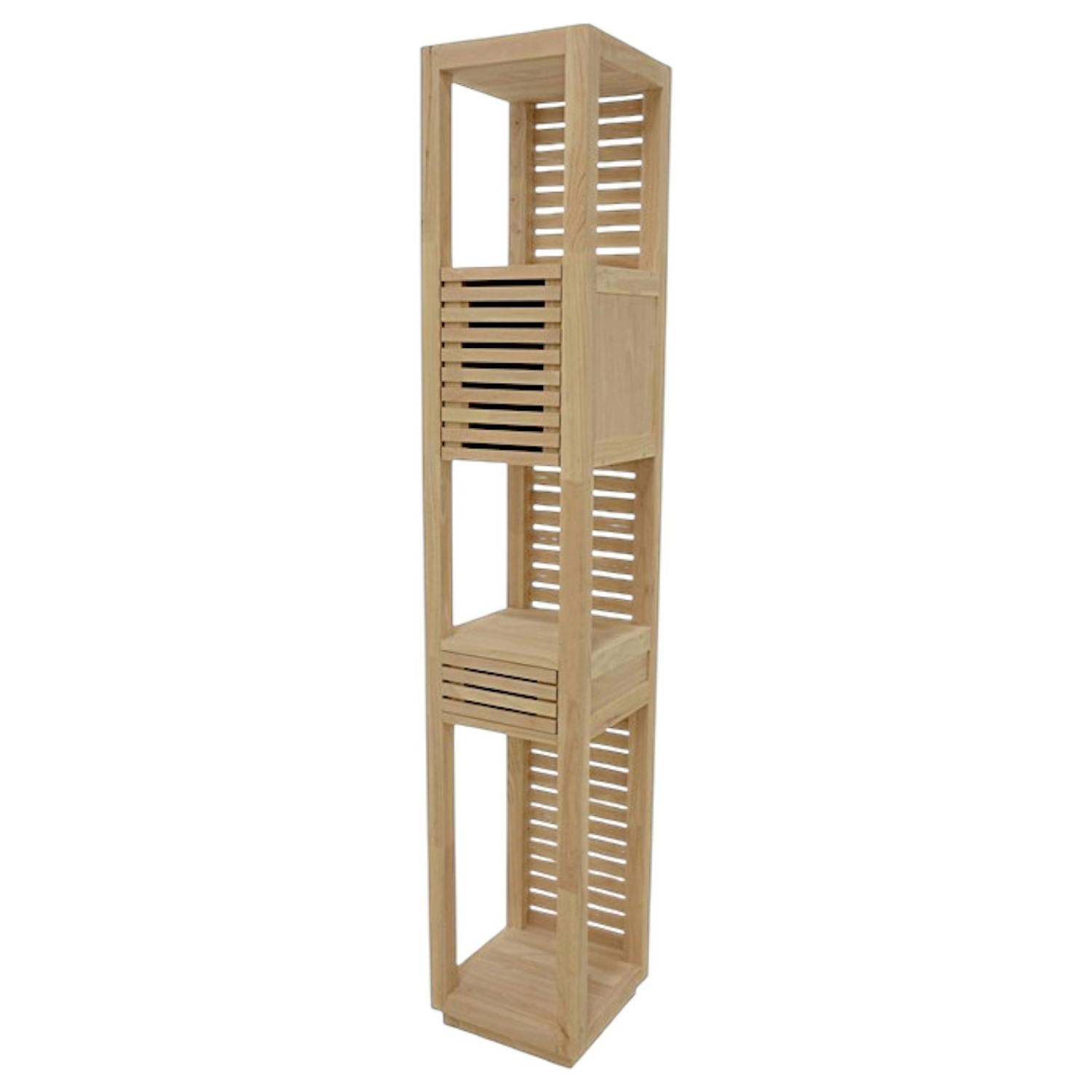Colonne ouverte Hévéa 1 porte Persienne, 1 tiroir façade Persienne, 3 niches 35x35x195cm NEW ORLEANS