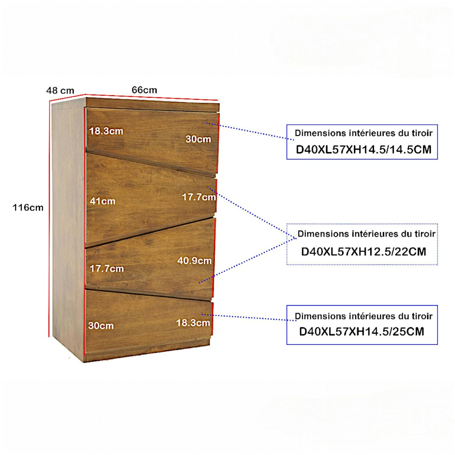 Commode destructurée hévéa 4 tiroirs 110cm OLGA