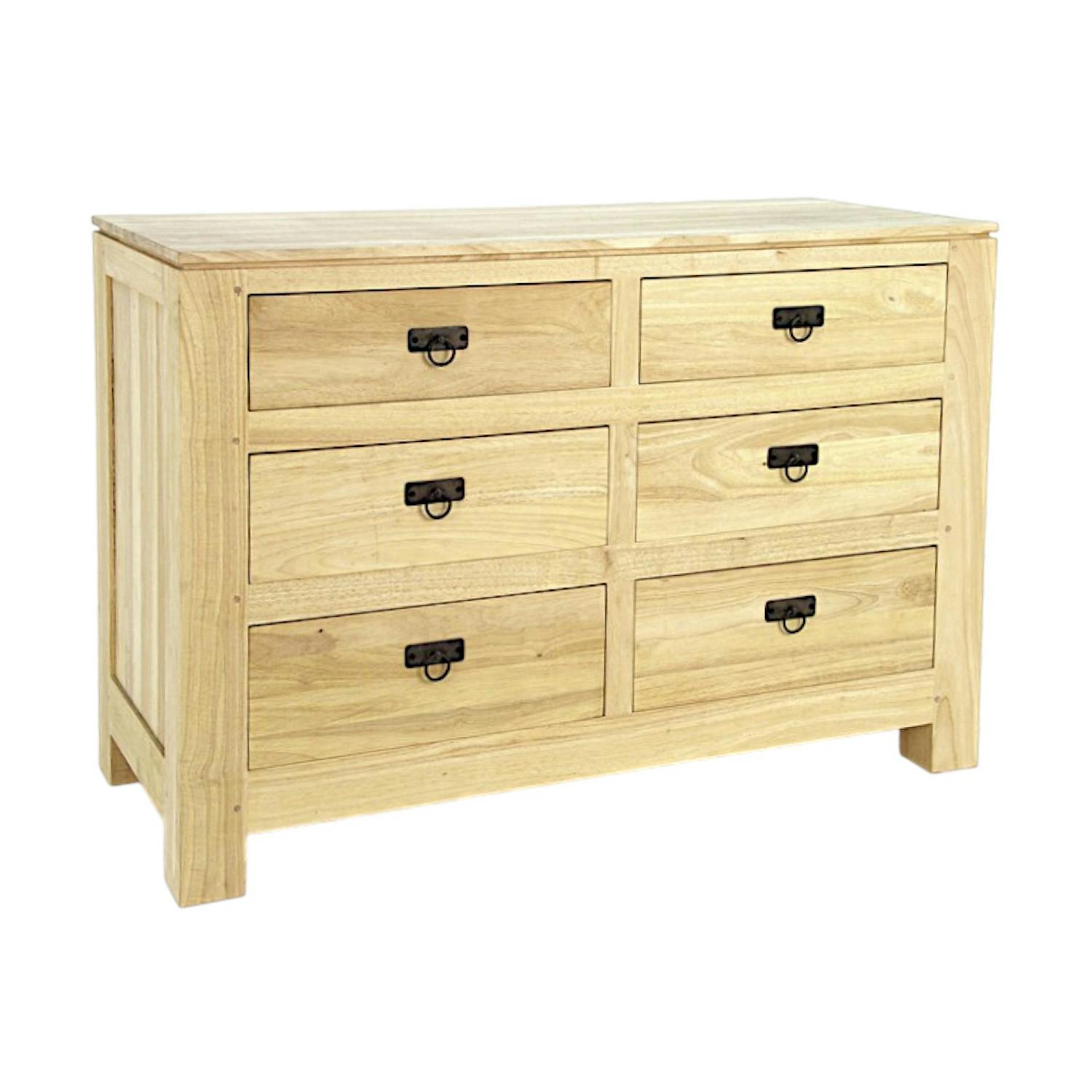 Commode Hévéa 6 tiroirs 115x48x80cm HELENA