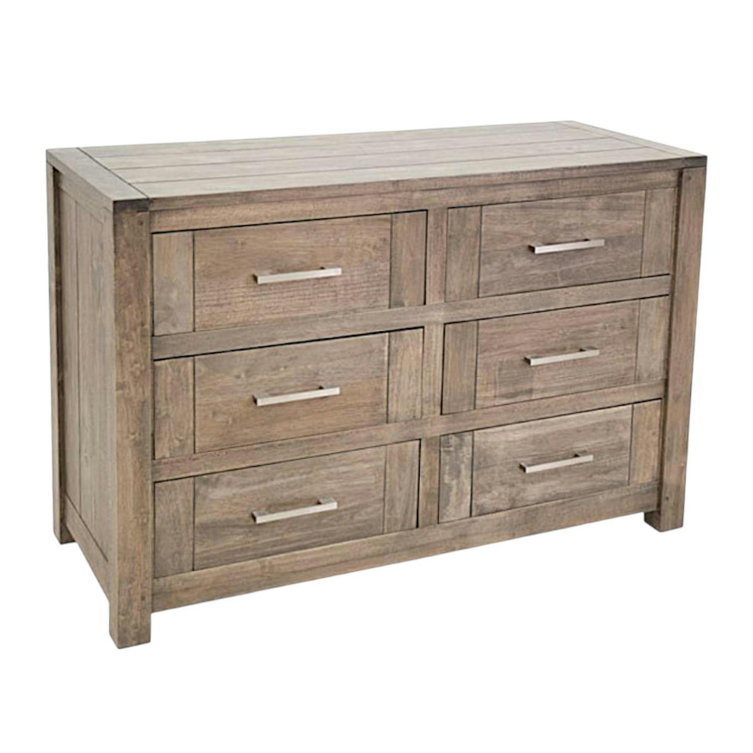 Commode moderne 6 tiroirs bois massif hévéa ATTAN