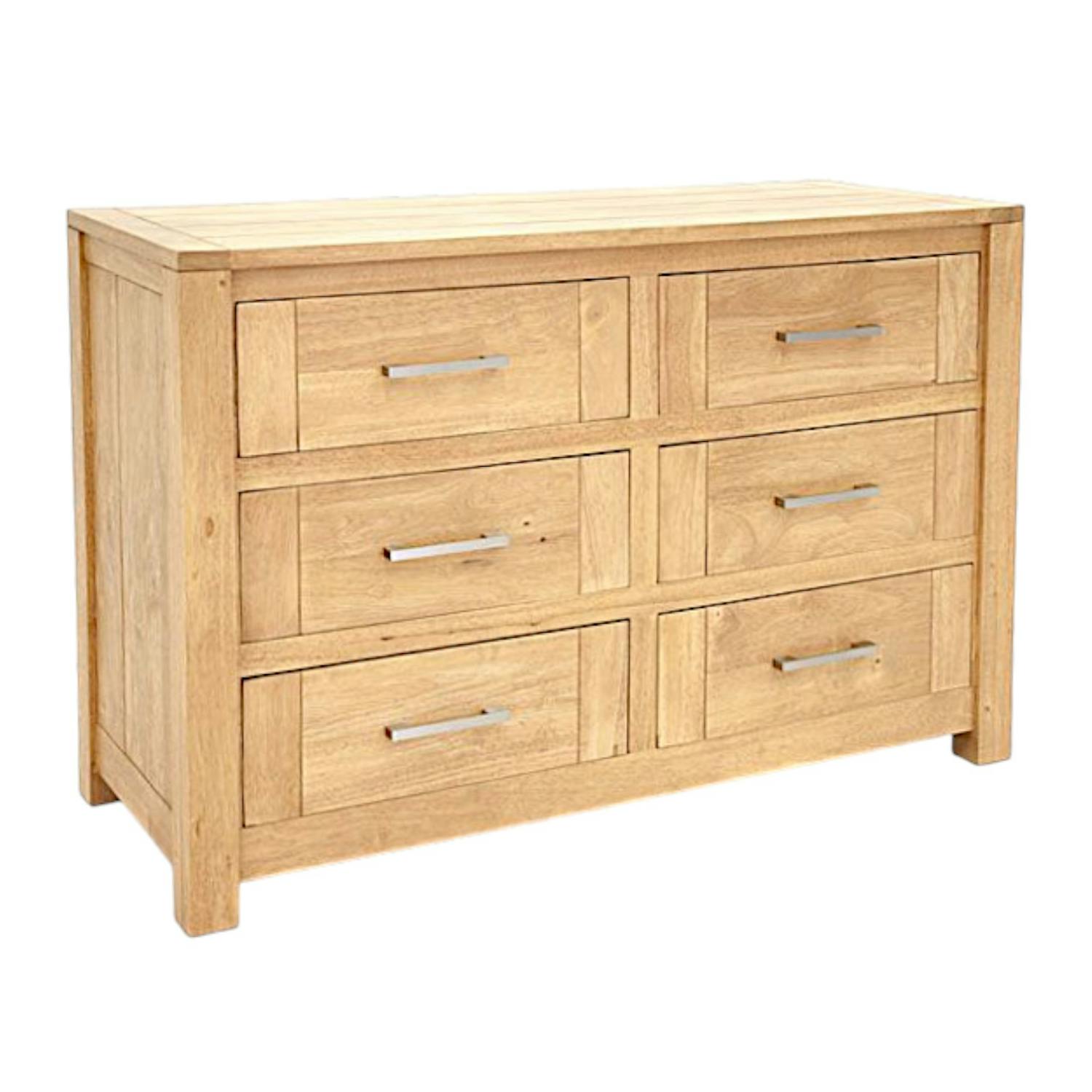 Commode moderne 6 tiroirs bois massif hévéa ATTAN