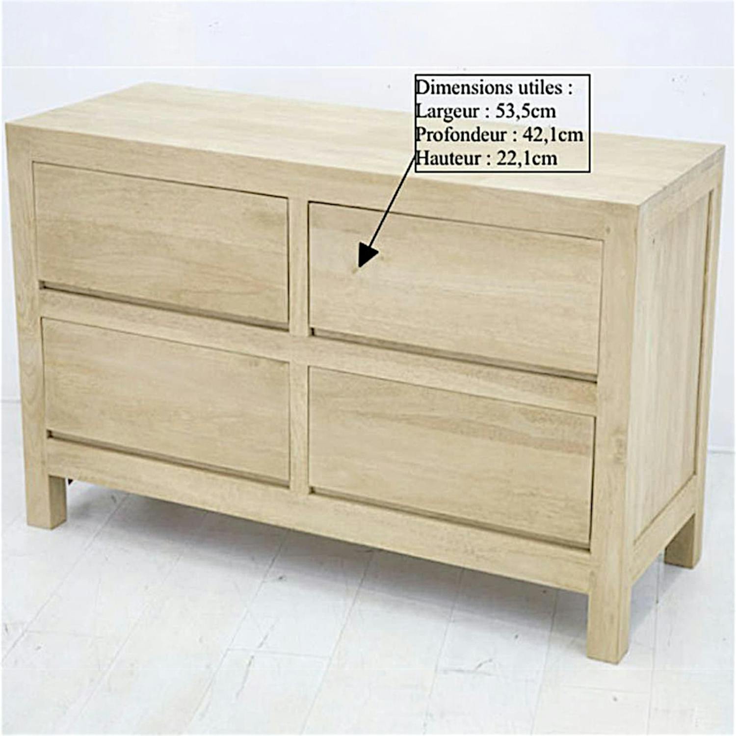 Commode moderne hévéa 4 tiroirs 130cm OLGA