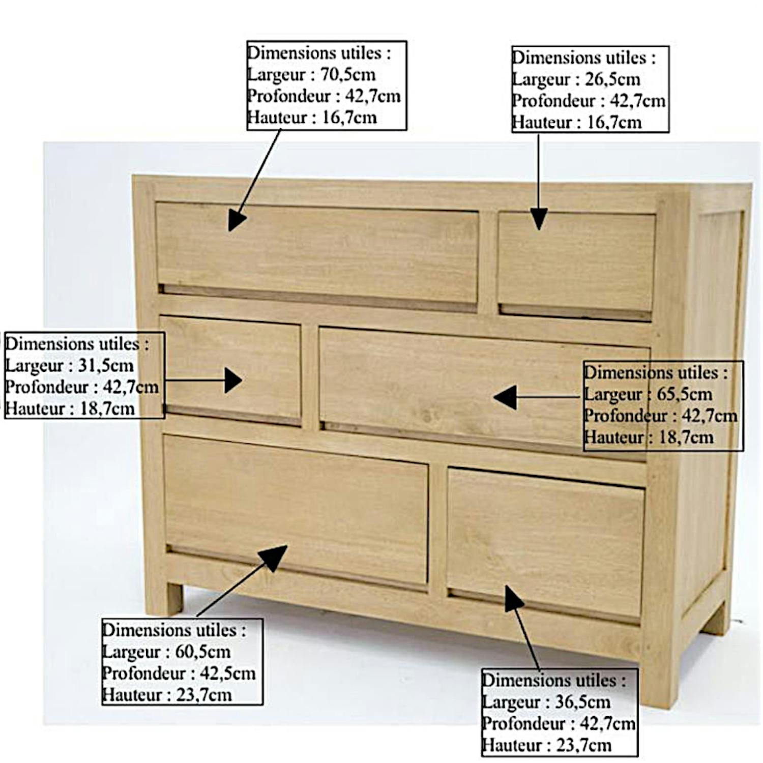 Commode moderne hévéa 6 tiroirs 120cm OLGA