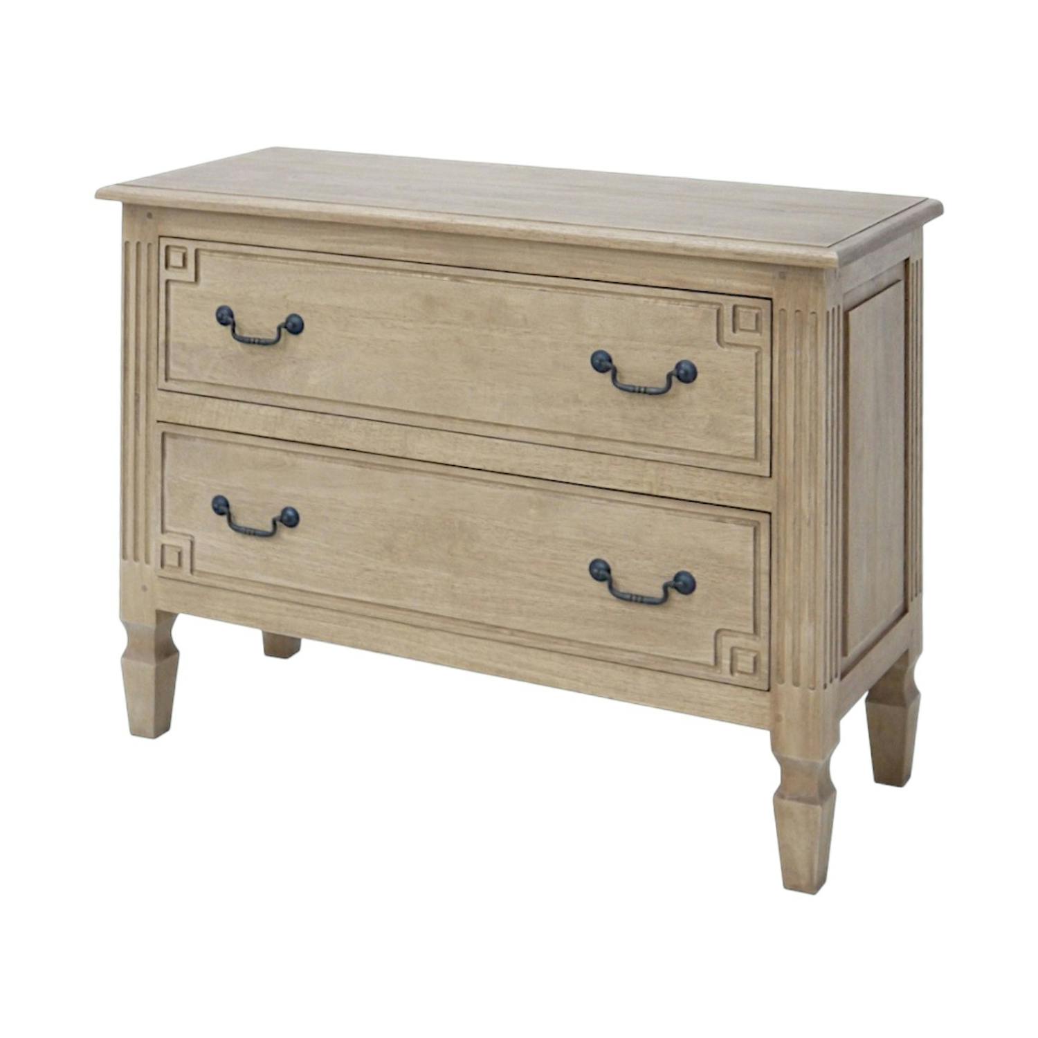 Commode sculté 2 tiroirs hévéa 100x40x75cm TRADITION