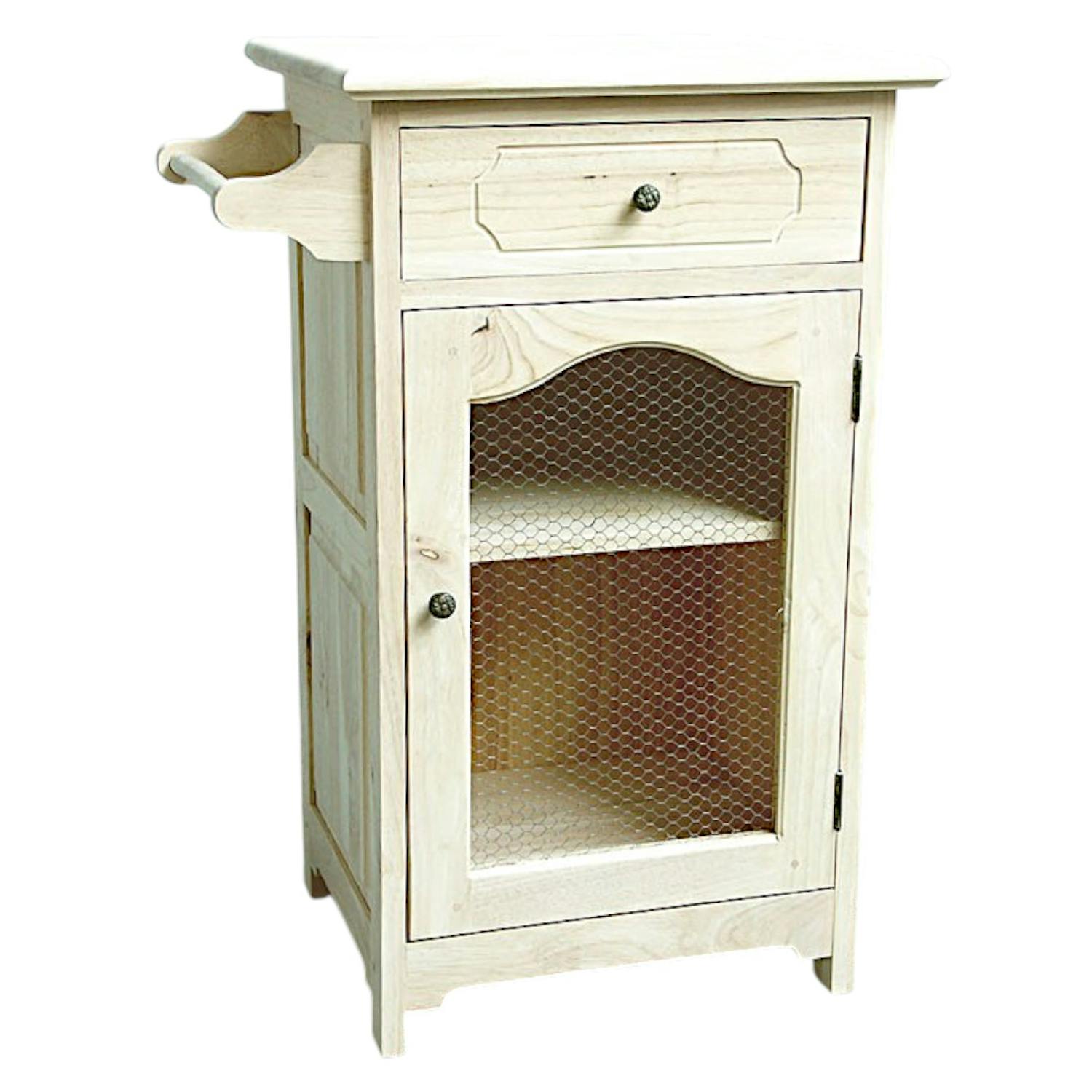 Confiturier / Meuble de cuisine Hévéa 1 tiroir, 1 porte grillagée, 1 accroche torchon 59x43x84cm TRADITION