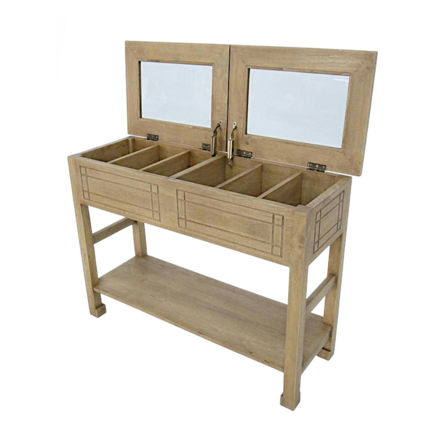 Console avec double plateaux vitrés hévéa 108x39x75cm TRADITION
