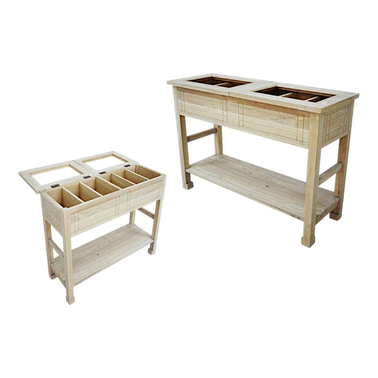 Console avec double plateaux vitrés hévéa 108x39x75cm TRADITION